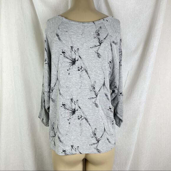 🫶🏼 Heather Grey Floral Print Slouchy Dolman Sleeve Stretch Shirt Forever 21 XS - Picture 10 of 16